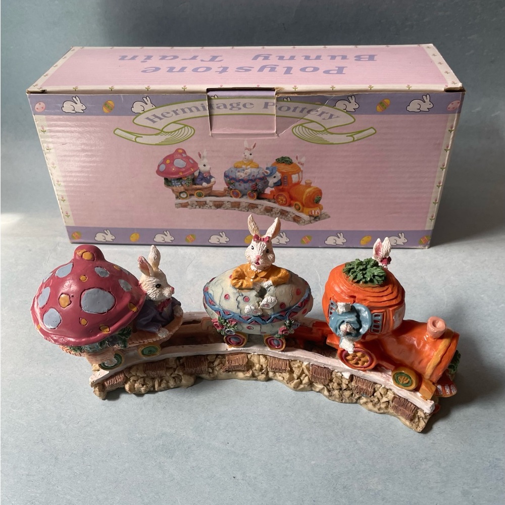 EUC Loomco Polystone Bunny Small Train Easter Decor